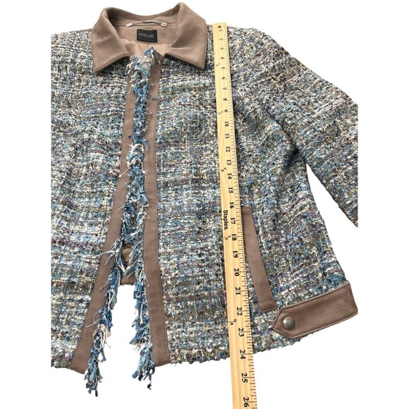 Madeleine Womens Blazer Blue Tweed & Taupe Faux Suede Jacket Size XL - Picture 6 of 7
